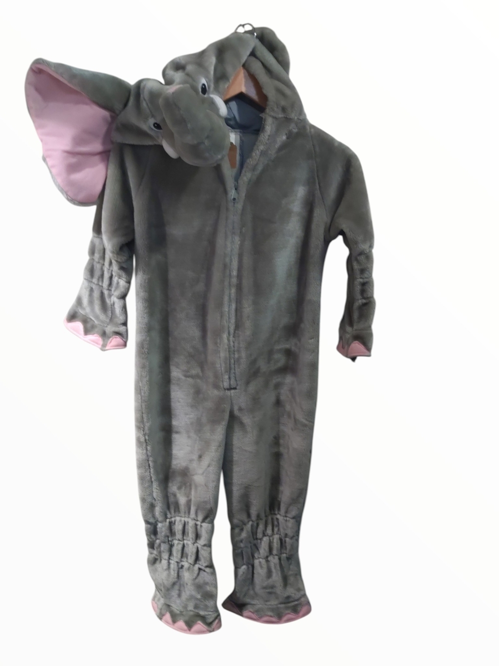 Kids Size L 6-6X Elephant Hooded One-Piece Costume Complete Outfit Gray/Pink